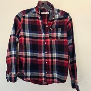 Abercrombie Kids Plaid Flannel Button Down Shirt Size 11/12 Red Blue Check